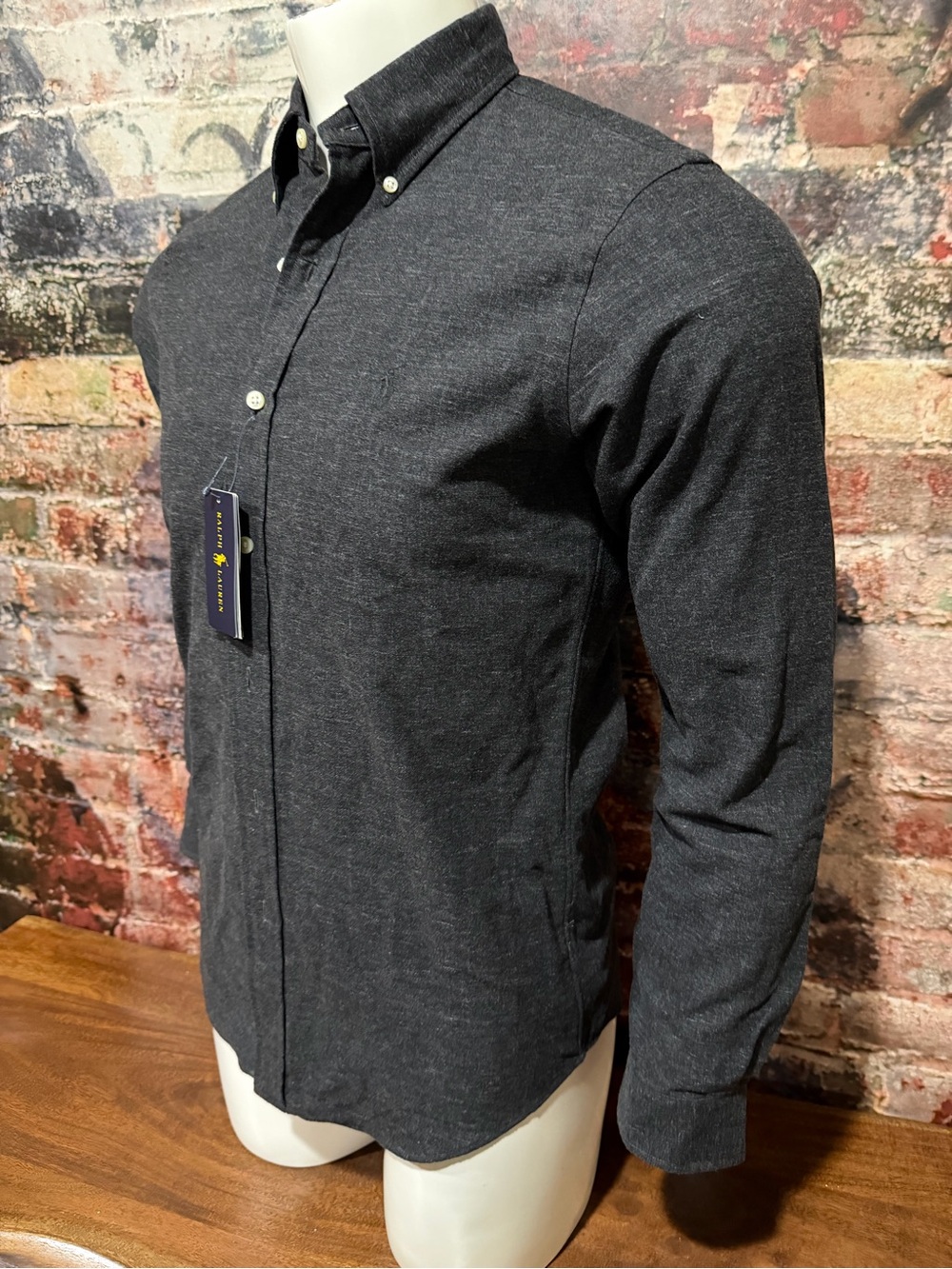 Ralph Lauren Dark Charcoal Gray Button-Down Polo Shirt - Picture 3 of 6